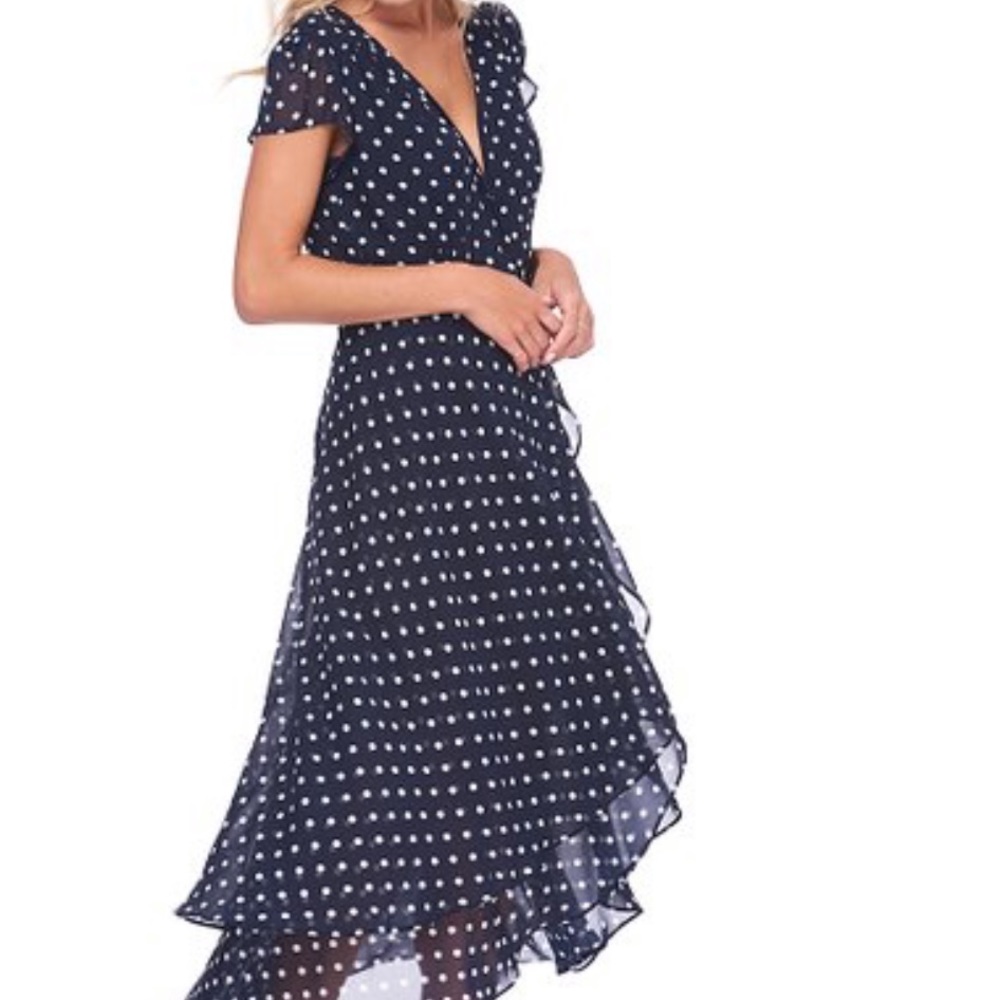 ABS collection Polka Dot Wrap Ruffle Dress,  xs